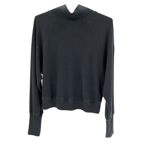 Alo Yoga 'Waffle' Black Weekend Escape Mock Neck Long Sleeve Top Size S - Picture 2 of 4